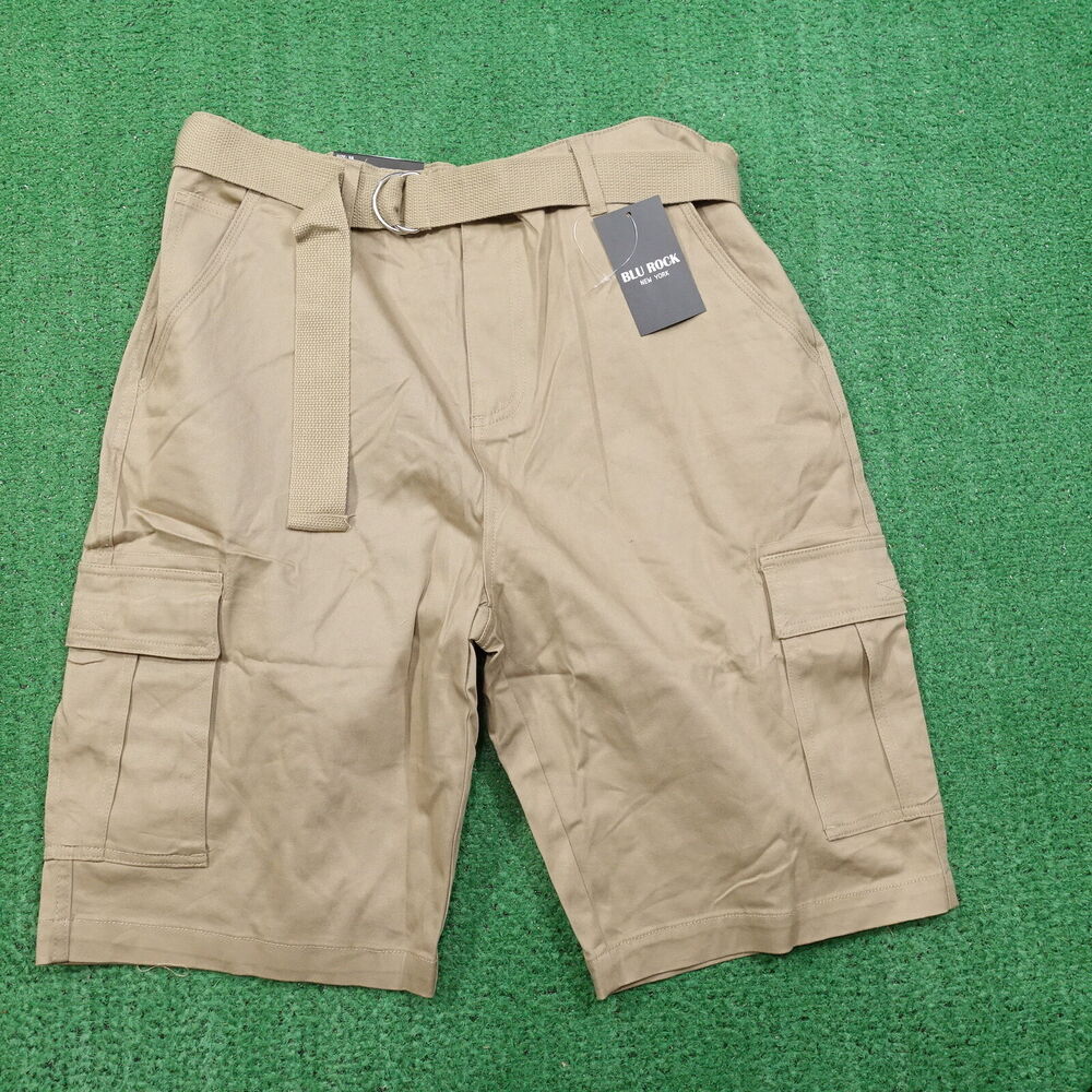 NWT BLU ROCK NEW YORK BEIGE TAN CARGO SHORTS W/ BELT MENS‎ SIZE 38 NEW!